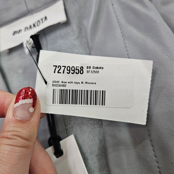 NWT BB Dakota Women's Gray Waterfall Faux Leather Cardigan Jacket. Size M - Picture 5 of 8